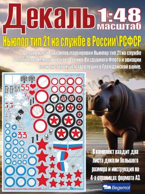 Декаль Ньюпор тип 21 на службе в России\РСФСР. Масштаб 1:48