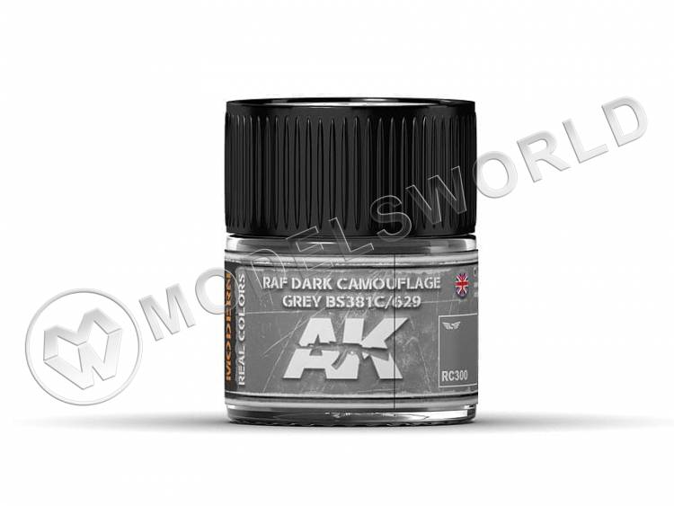 Акриловая лаковая краска AK Interactive Real Colors. RAF Dark Camouflage Grey BS381C/629. 10 мл - фото 1