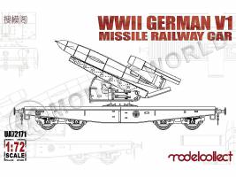 Склеиваемая пластиковая модель Немецкая крылатая ракета V-1 на железнодорожной платформе IIМВ. Масштаб 1:72