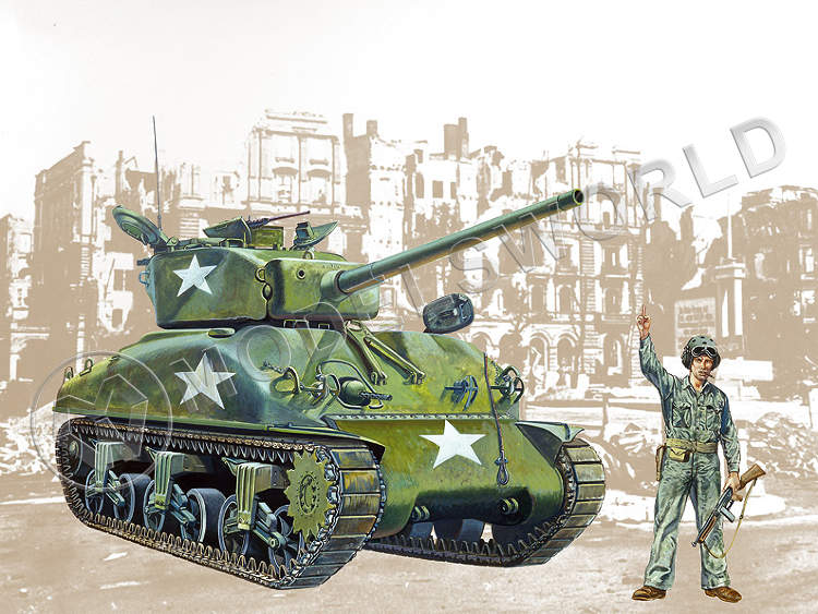 Склеиваемая пластиковая модель Танк Sherman M4A1. Масштаб 1:35 - фото 1