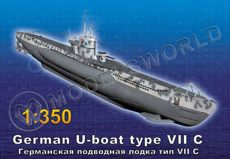 Склеиваемая пластиковая модель Германская подводная лодка типа VII C. Масштаб 1:350 - фото 1