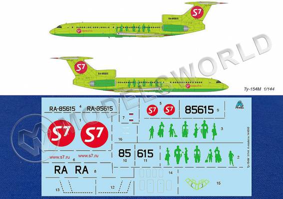 Декаль самолет Ту-154М S7 airlines. Масштаб 1:144