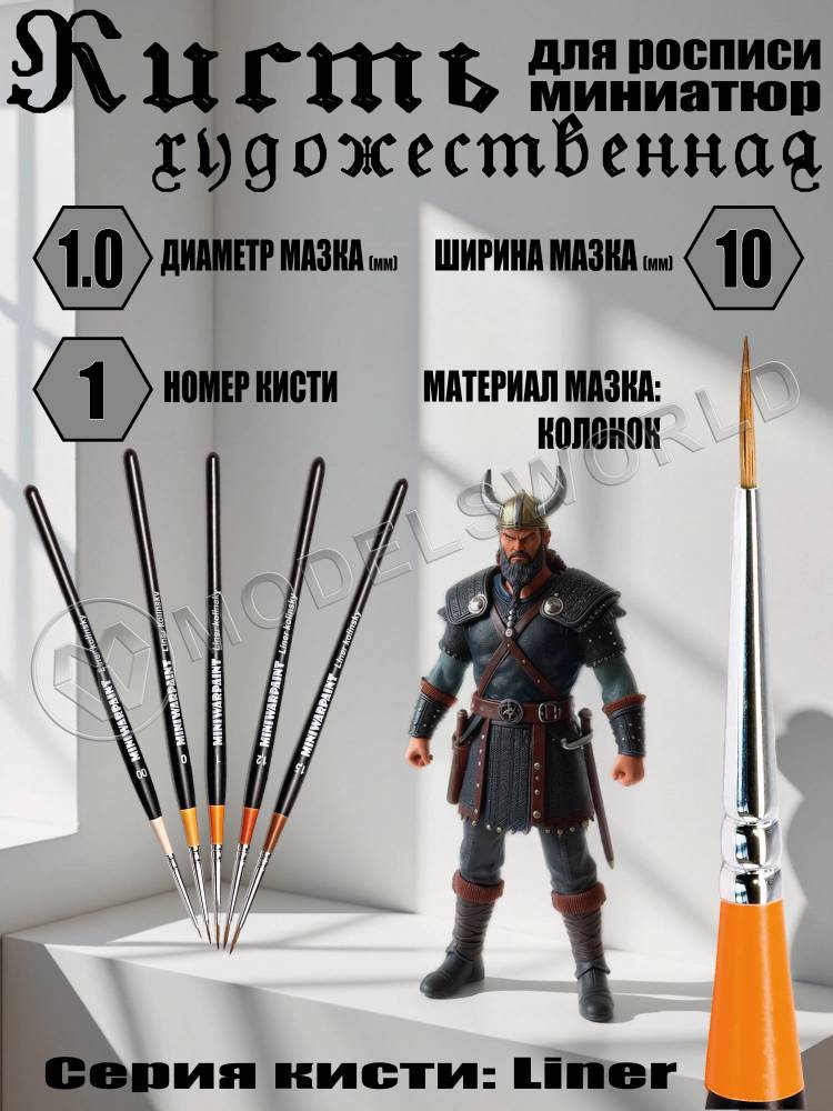 Кисть MiniWarPaint серия Liner №1 Кисть MiniWarPaint серия Liner №1 - фото 1