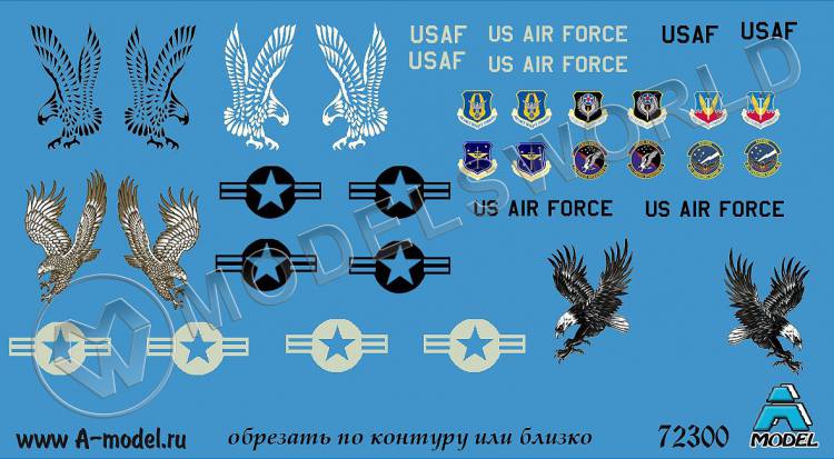 Декаль Воздушные силы США, современный самолёты. Масштаб 1:72 - фото 1