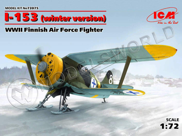 Склеиваемая пластиковая модель И-153, Истребитель ВВС Финляндии ІІ МВ (зимняя модификация). Масштаб 1:72 - фото 1