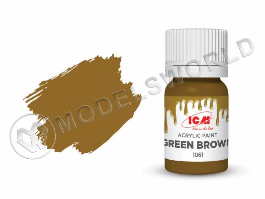 Акриловая краска ICM, цвет Зелено-коричневый (Green Brown), 12 мл