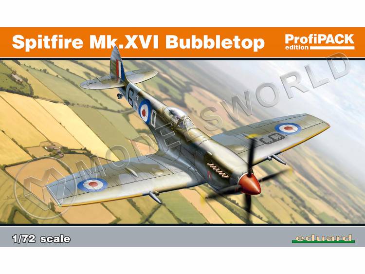 Склеиваемая пластиковая модель самолета Spitfire Mk. XVI Bubbletop. ProfiPACK. Масштаб 1:72 - фото 1