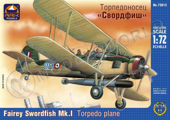 Склеиваемая пластиковая модель Английский палубный торпедоносец Фэйри «Свордфиш» Mk.I. Масштаб 1:72