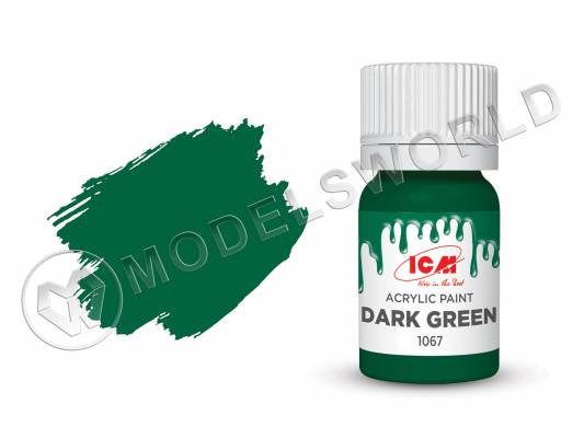 Акриловая краска ICM, цвет Темно-зеленый (Dark Green), 12 мл