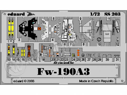 Фототравление для модели Fw 190A-3, Tamiya. Масштаб 1:72