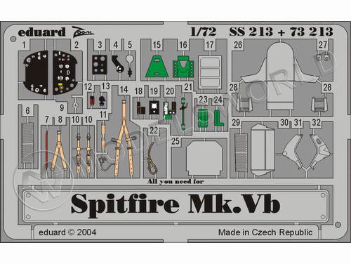 Фототравление для модели Spitfire Mk. Vb, Tamiya. Масштаб 1:72 - фото 1