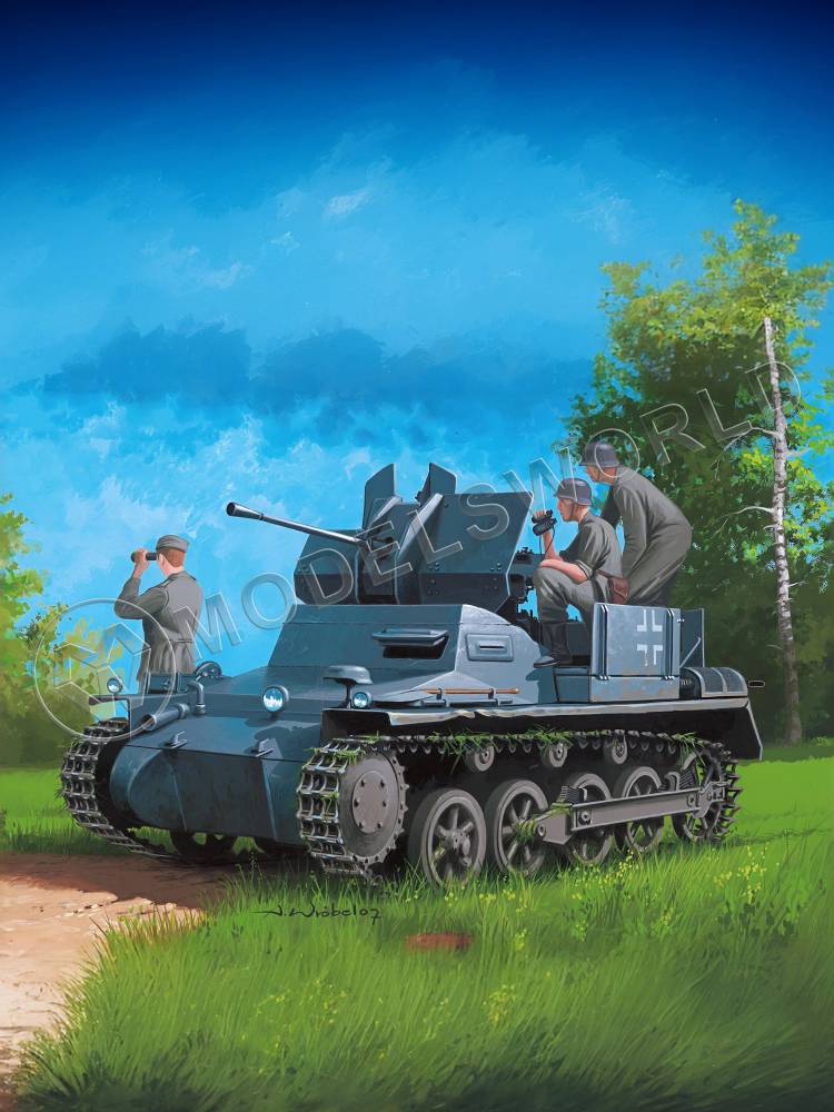 Склеиваемая пластиковая модель Немецкий German Flakpanzer IA w/Ammo.Trailer. Масштаб 1:35 - фото 1