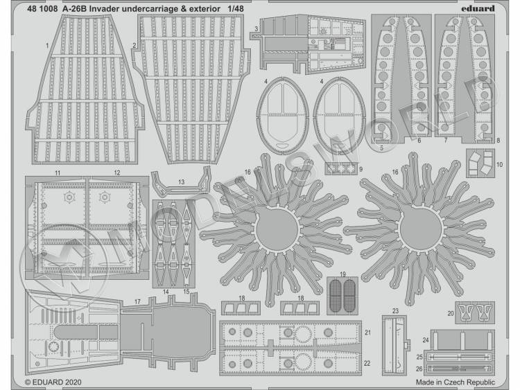 Фототравление для модели A-26B Invader шасси и экстерьер, ICM. Масштаб 1:48 - фото 1