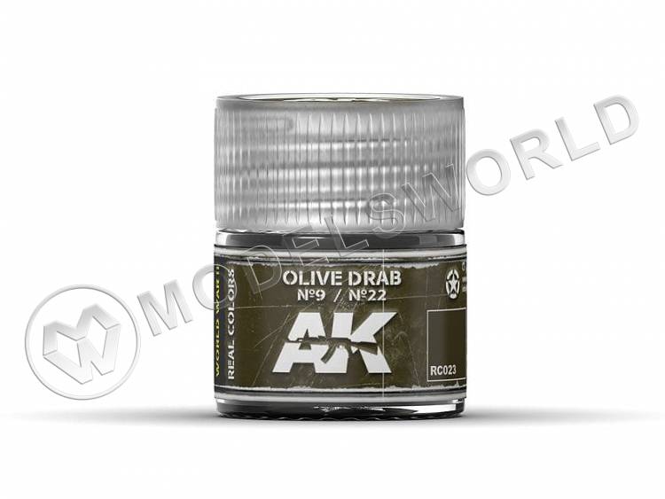 Акриловая лаковая краска AK Interactive Real Colors. Olive Drab Nº9/Nº22. 10 мл - фото 1
