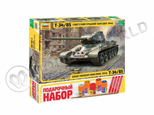 Склеиваемая пластиковая модель Советский средний танк Т-34/85 - Подарочный набор. Масштаб 1:35