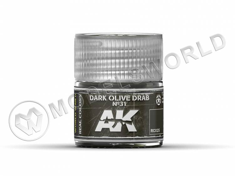 Акриловая лаковая краска AK Interactive Real Colors. Dark Olive Drab Nº31. 10 мл - фото 1