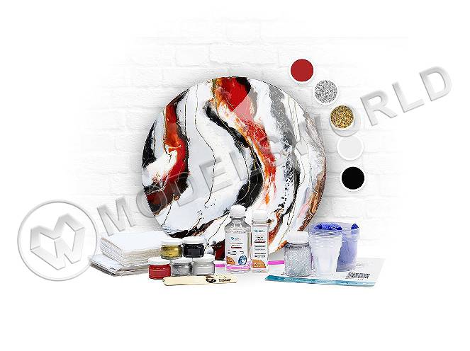 Набор "Resin Art PREMIUM" №8 для создания картины из эпоксидной смолы (пигментная паста - томатная, белая, серебристая, золотистая, черная) - фото 1