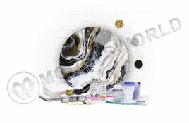 Набор "Resin Art PREMIUM" №3 для создания картины из эпоксидной смолы (пигментная паста - черная, белая, белая, серебристая, золотистая)