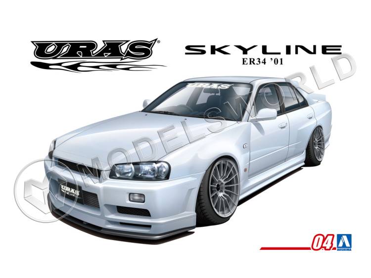 Склеиваемая пластиковая модель Nissan Skyline ER34 Uras Type-R '01. Масштаб 1:24 - фото 1