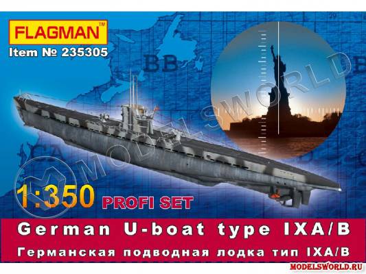 Склеиваемая пластиковая модель German U-boat type IX A/B. Масштаб 1:350