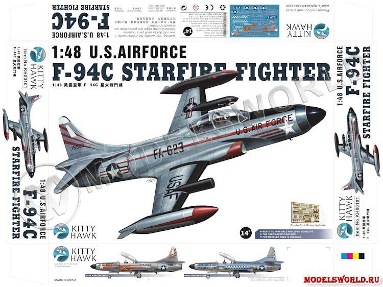 Склеиваемая пластиковая модель самолета F-94C Starfire Fighter. Масштаб 1:48 - фото 1