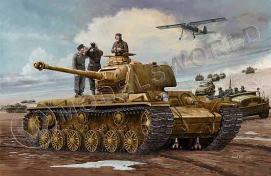 Склеиваемая пластиковая модель Советский тяжелый танк КВ-1 мод. 1942 (с облегченной башней). Масштаб 1:35 - фото 1