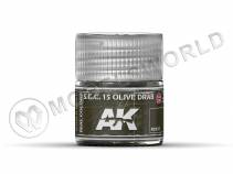 Акриловая лаковая краска AK Interactive Real Colors. S.C.C. 15 Olive Drab. 10 мл