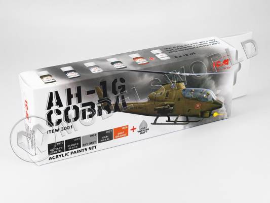 Набор акриловых красок ICM для AH-1G Cobra (ранний выпуск) ударный вертолет США, 6х12 мл