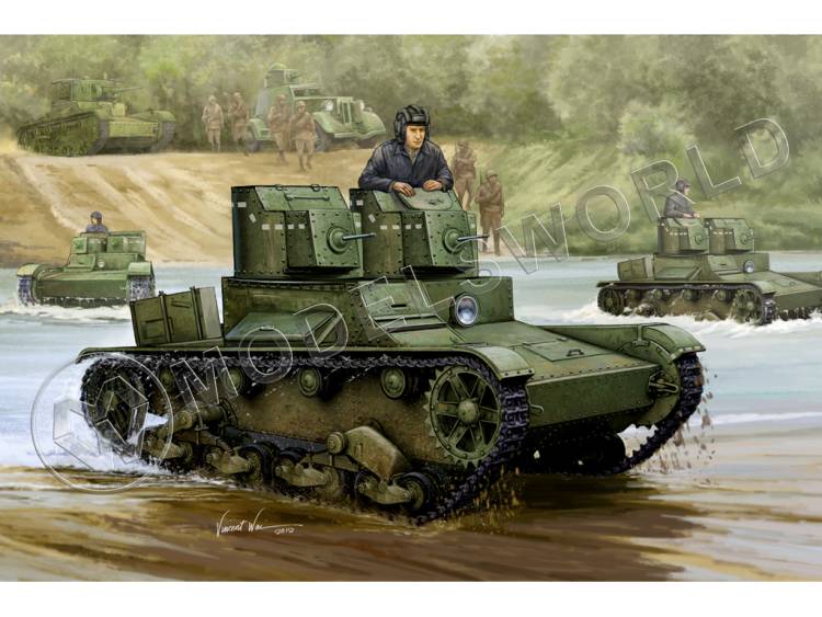 Склеиваемая пластиковая модель Советский танк T-26 + Траки. Масштаб 1:35  - фото 1