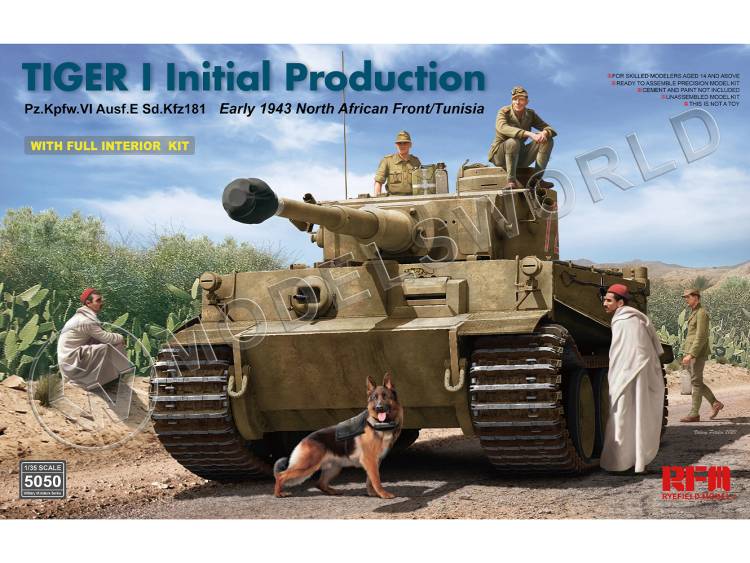 Склеиваемая пластиковая модель Немецкий танк TIGER I ранний, начало 1943 г., Северо-Африканский фронт/Тунис, с полным интерьером. Масштаб 1:35 - фото 1