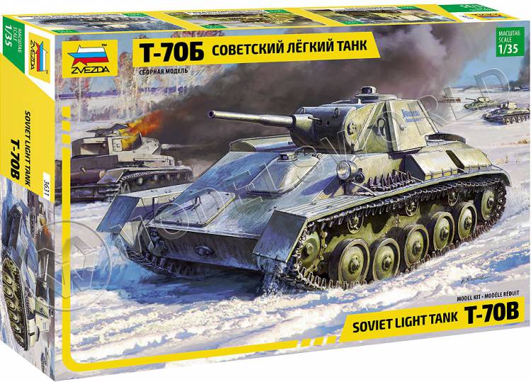 Склеиваемая пластиковая модель Советский легкий танк Т-70Б. Масштаб 1:35 - фото 1