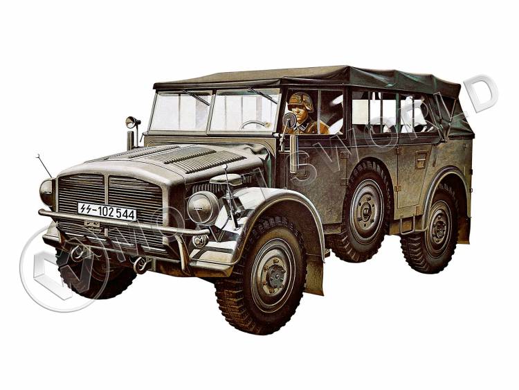 Склеиваемая модель Германский штабной автомобиль Ger. Horch Type 1A с фигурой водителя. Масштаб 1:35 - фото 1