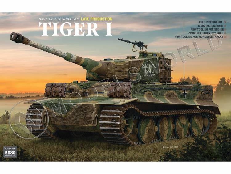 Склеиваемая пластиковая модель Немецкий танк Tiger I поздний циммеритом и полным интерьером. Масштаб 1:35 - фото 1