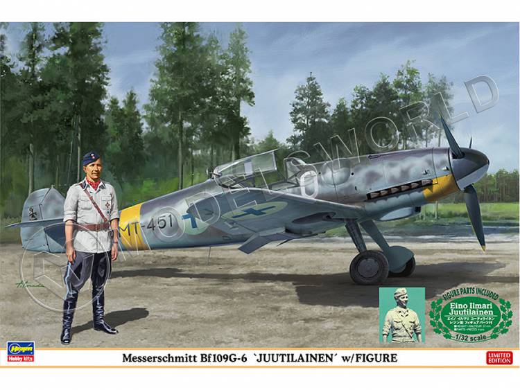 Склеиваемая пластиковая модель самолета Истребитель финских ВВС с фигуркой пилота Messerschmitt Bf109G-6 'Juutilainen'. Масштаб 1:32 - фото 1