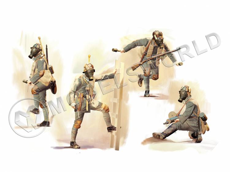 Фигуры Германская пехота в противогазах, 1918 г. Масштаб 1:35 - фото 1