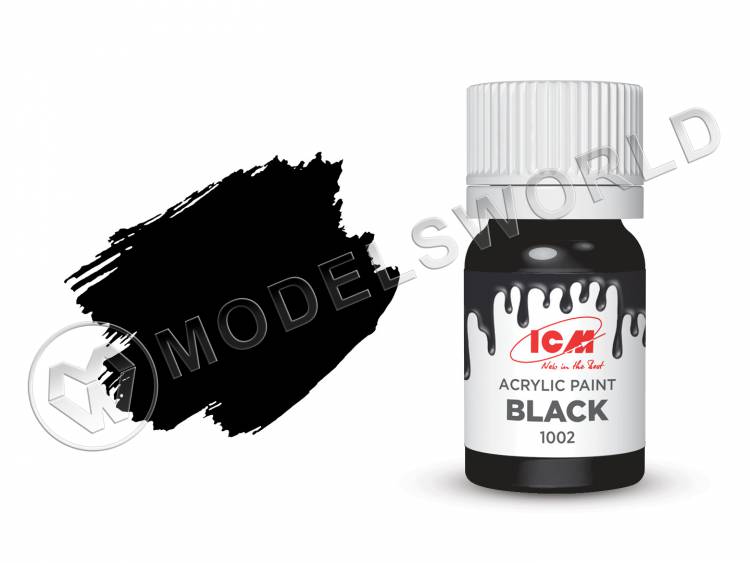 Акриловая краска ICM, цвет Черный (Black), 12 мл - фото 1