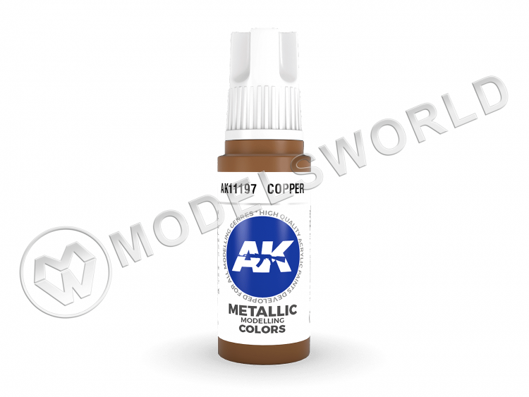 Акриловая краска AK Interactive 3rd GENERATION Metallic. Copper. 17 мл - фото 1