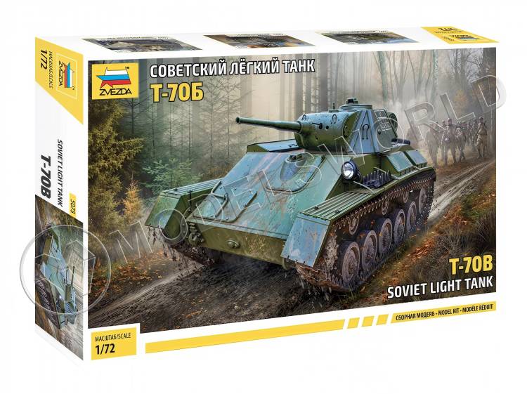 Склеиваемая пластиковая модель Советский легкий танк Т-70Б. Масштаб 1:72 - фото 1