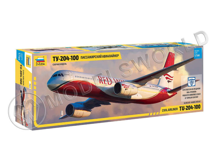 Склеиваемая пластиковая модель Пассажирский авиалайнер "Ту-204-100". Масштаб 1:144 - фото 1