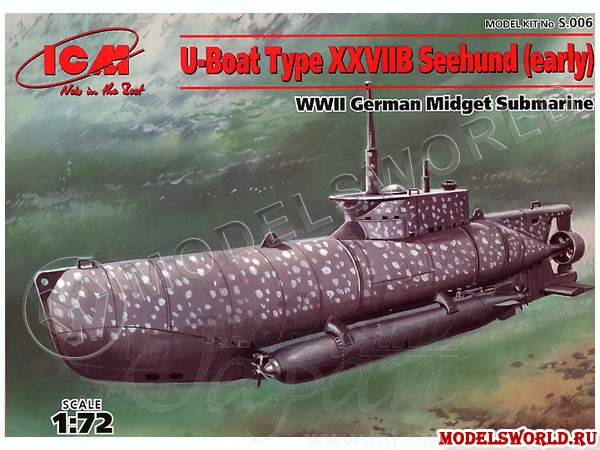 Склеиваемая пластиковая модель Германская подводная лодка "Zeehund", тип XXIIB. Масштаб 1:72 - фото 1