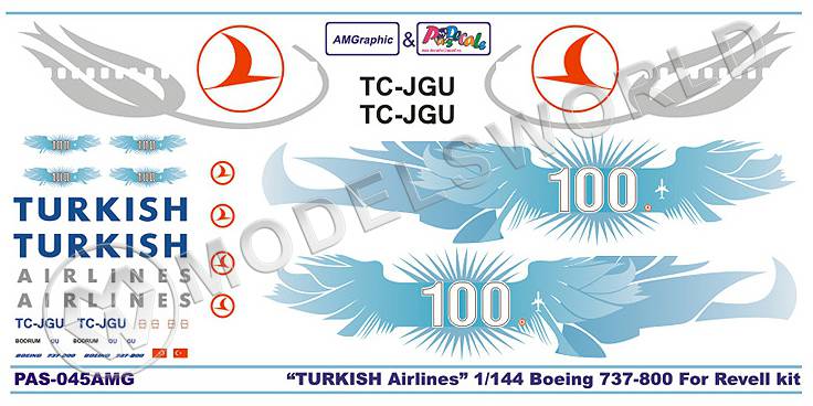 Декаль на Boeing-737/800 Turkish Airlines. Масштаб 1:144