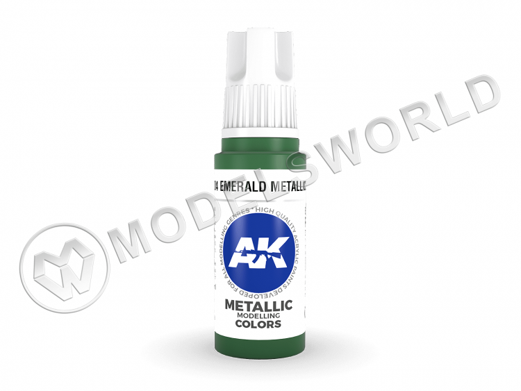 Акриловая краска AK Interactive 3rd GENERATION Metallic. Emerald Metallic Green. 17 мл - фото 1