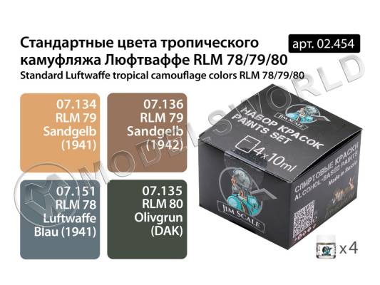 Набор спиртовых красок Jim Scale "Стандартные цвета тропического камуфляжа Люфтваффе RLM 78/79/80"