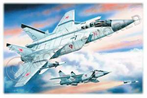 Склеиваемая пластиковая модель МиГ-31 "Foxhound", советский тяжелый перехватчик. Масштаб 1:72