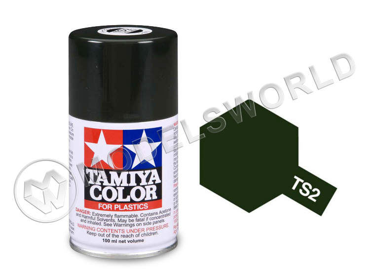 Краска-спрей Tamiya серии TS в баллонах по 100 мл. TS-2 Dark Green (Темно-зеленая) - фото 1