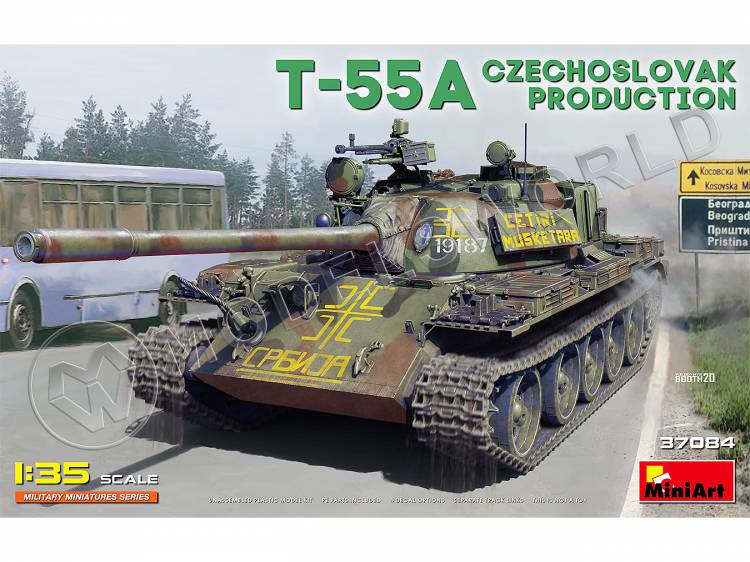 Склеиваемая пластиковая модель Советский танк Т-55А, чехославацкого производства. Масштаб 1:35 - фото 1