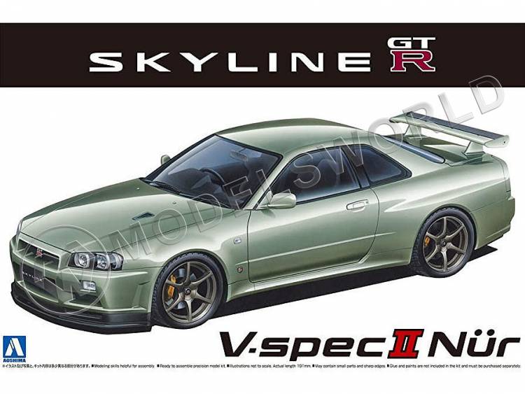 Склеиваемая пластиковая модель автомобиль Nissan Skyline GT-R V-specⅡ Nur. '02. Масштаб 1:24 - фото 1
