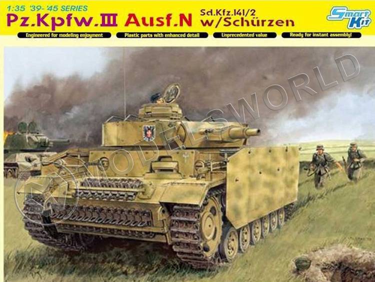 Склеиваемая пластиковая модель Танк Pz.Kpfw.III Ausf.N Sd.Kfz.141/2 w/Schürzen. Масштаб 1:35 - фото 1