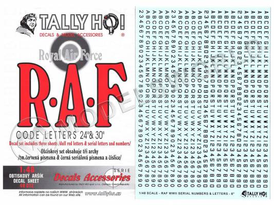 Декаль R.A.F Code Letters 24" & 30" dull red. Масштаб 1:48
