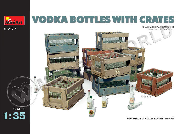 Склеиваемая пластиковая модель Бутылки водки и деревянные ящики. Масштаб 1:35 - фото 1